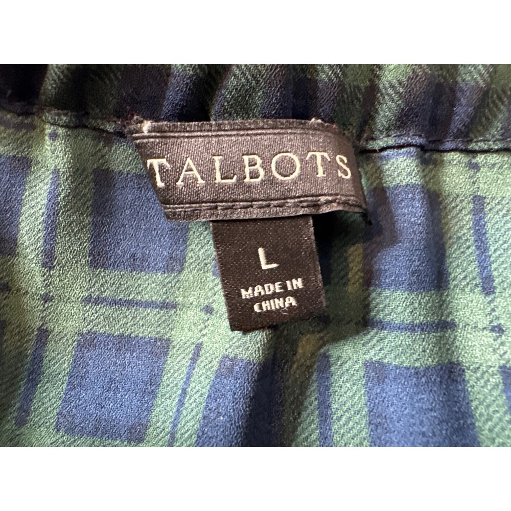 Talbots Womens Green Blue Plaid Off Shoulder Blouse Sz L Career Lightweight - Picture 4 of 10